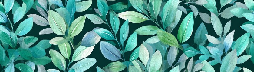Seamless Abstract foliage pattern in varying shades of green and blue.