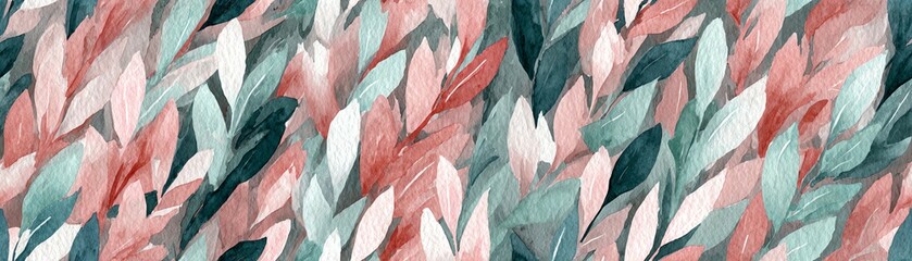 Seamless Abstract pattern of colorful leaves on a textured background.