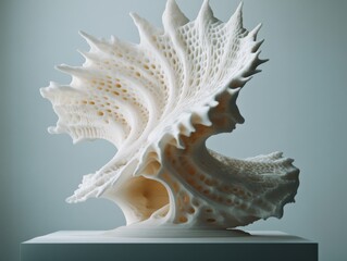 White 3D Printed Coral Structure on Stand, Abstract, Design