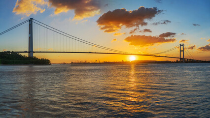 The Yangtze River Bridge in Jiangyin, Jiangsu Province, China, and the beautiful natural scenery of the Yangtze River on July 20, 2025.