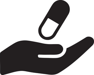 Silhouette vector of a hand holding a pill, perfect for medical, pharmacy, and healthcare-related illustrations.