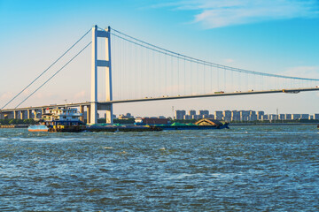 The Yangtze River Bridge in Jiangyin, Jiangsu Province, China, and the beautiful natural scenery of the Yangtze River on July 20, 2025.