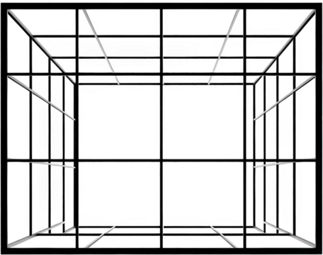 Abstract wireframe cube structure with intersecting lines and geometric planes isolate - Powered by Adobe