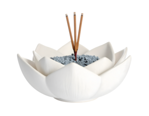White Lotus Bowl with Incense Sticks and Fragrant Soil Decoration