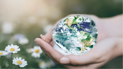 Hands Holding Earth – Environmental Awareness Portrait in Nature with Soft Sunlight and Warm Film Aesthetic
