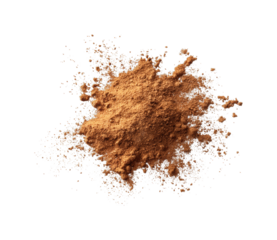 Ground cinnamon powder spill on white surface in kitchen natural food ingredient concept isolated on transparent background, png