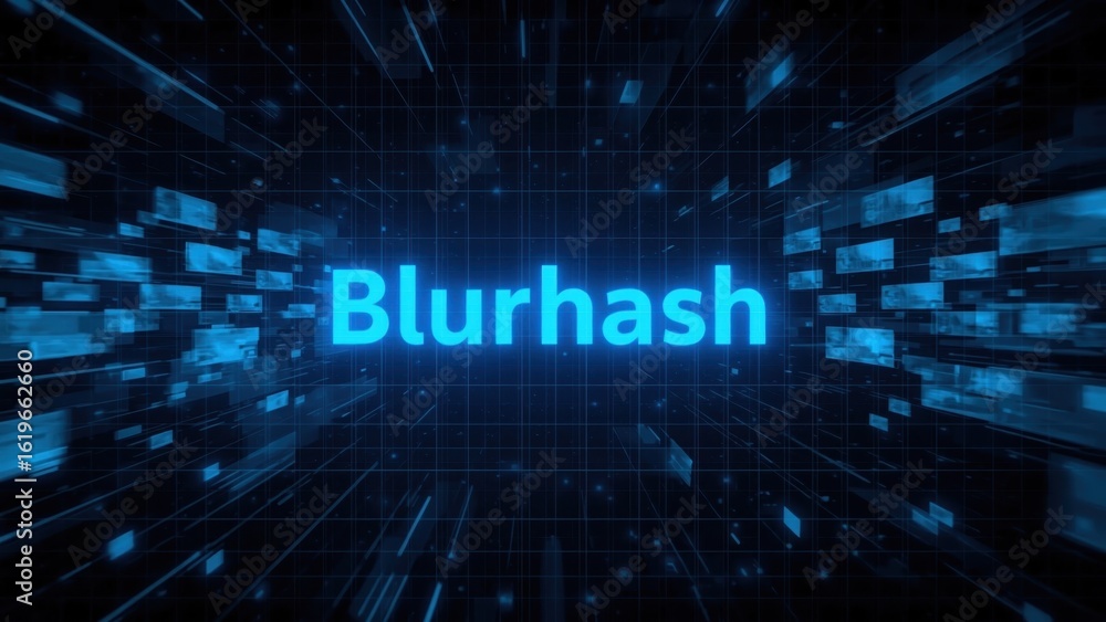 Poster blurhash. blurhash code digital blue glowing futuristic tech abstract