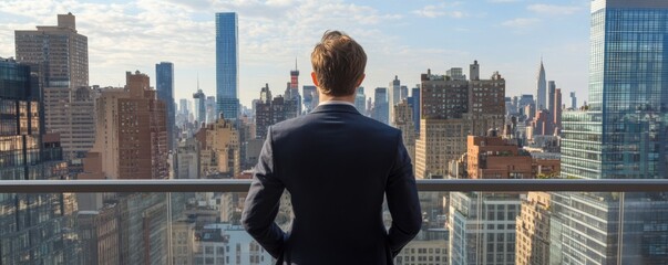 City View Vision Man in Suit Gazing at the New York City Skyline ,Success,Leadership