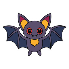 Cute purple bat with orange and red accents cartoon
