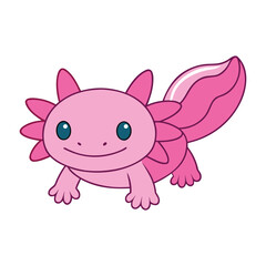 Cute pink axolotl cartoon character on white background