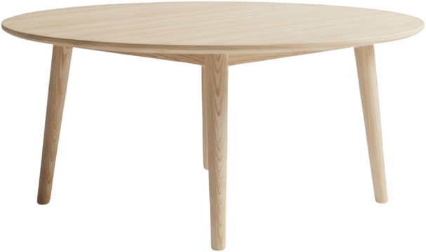 Round wooden dining table with tapered legs isolate furniture kitchen transparent background