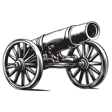 black and white cannon on wheels clip art preview