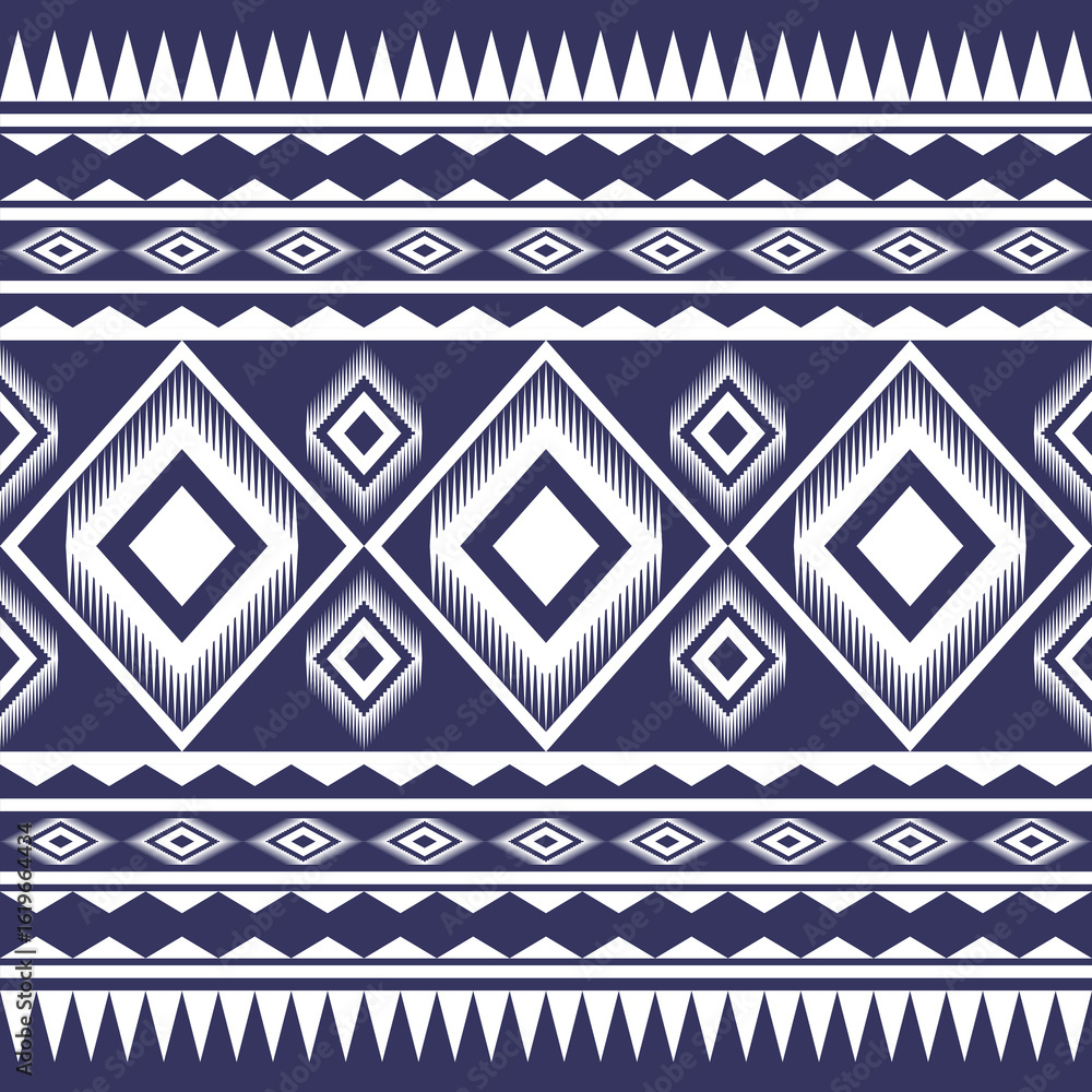 Aufkleber geometric tribal diamond pattern with sharp white lines on a deep blue background repeating decorati