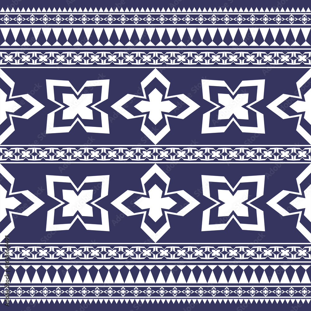 Poster geometric seamless pattern with abstract white shapes on a dark blue background geometric ethnic pat