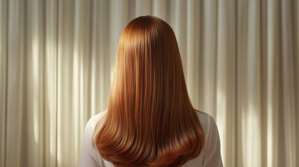Beautiful model girl with Brown hair strand,silky healthy chestnut wavy hair strand,hair wavy ribbon, with smooth,Keratin straightening,Treatment,straight long hair,procedures,Smooth hairstyle.