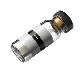 Analyzing chemical compounds in a laboratory with a glass vial on a table isolated on transparent background, png