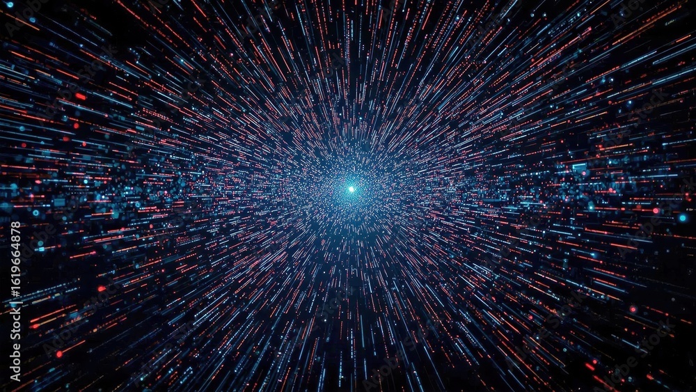 Poster infrastructure as code. bright blue light with colorful particles zoom