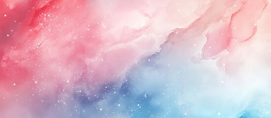 Fototapeta premium Delicate, pastel-hued celestial nebula. Soft, blended shades of pink, light blue, and white create a dreamy, ethereal atmosphere, dotted with tiny specks of light
