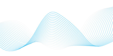 Abstract blue wave lines on white background. Minimal fluid curve design with modern style. Futuristic dynamic flow pattern, perfect for tech, presentations, or digital backgrounds.