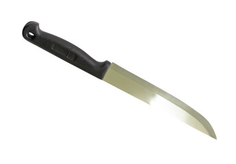 Single silver kitchen knife with black handle isolated with clipping path in png file format