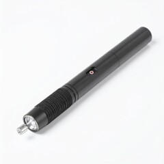 Close Up of a Black Metallic Handheld Tool with Silver Tip on White Background