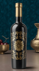 Black Bottle with Gold Label Mockup