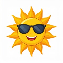 Cheerful Yellow Sun Cartoon Character with Black Sunglasses on a White Background
