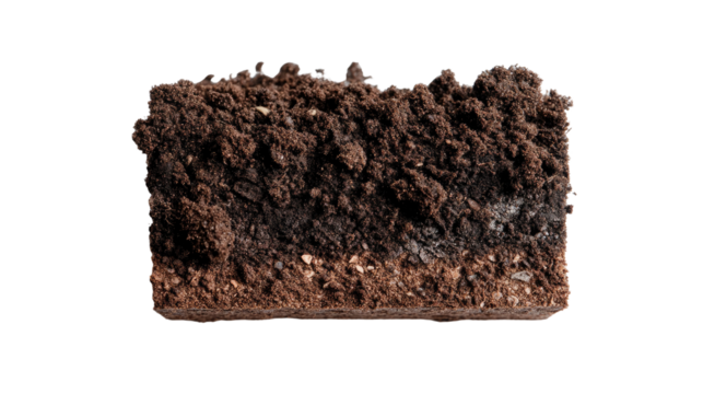Soil Section: Revealing the layered structure of soil in a simple, yet descriptive image. The rich, dark color palette evokes thoughts of life and growth.