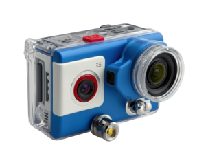 Action camera overview product technology focus isolated on transparent background, png