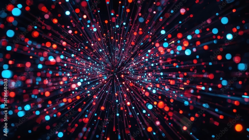Poster web scraping. colorful light particles glowing in dark space abstract