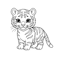 Adorable tiger cub standing, ready for coloring fun
