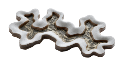 Abstract topographic form: a 3d rendered graphic design of abstract forms that represent topographic contours, inviting viewers to consider earth's natural beauty.