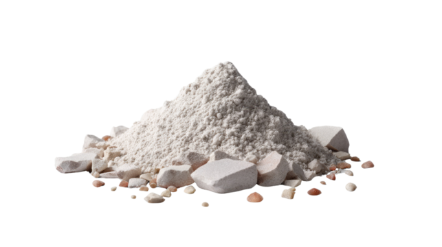 Raw Material Mountain: A textured pile of fine, powdery substance, a collection of broken off pieces scattered around the base, offering a visual representation of a product for creative projects.
