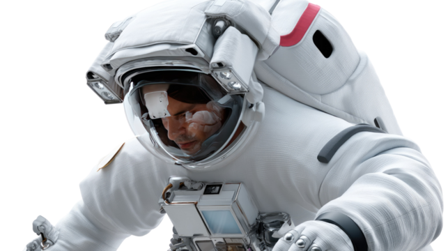 Astronaut in Space Suit: A close-up shot of an astronaut, dressed in a pristine space suit, floats weightlessly. This image is a powerful symbol of human exploration. 