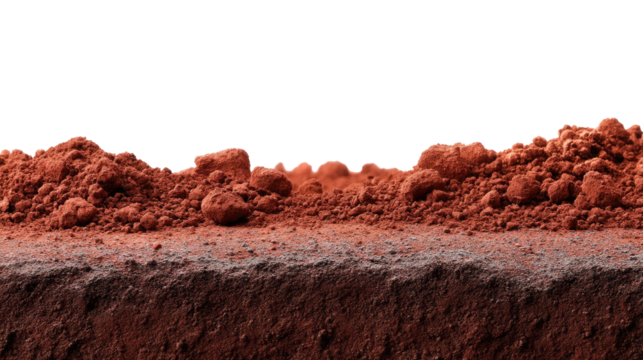 Red Earth's Cross-Section: A close-up view reveals a cross-section of rich, red earth, showcasing the layers of soil and texture, a striking visual.