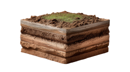 Soil Layers: Detailed cross-section of earth soil layers, offering an educational insight into geological structure and environmental science.