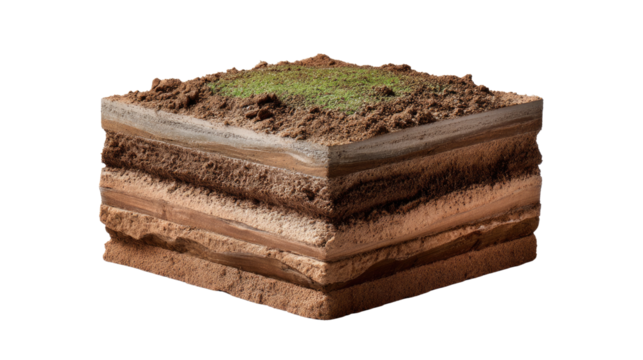 Soil Layers: Detailed cross-section of earth soil layers, offering an educational insight into geological structure and environmental science.