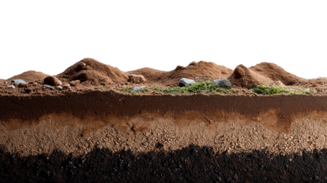 Cross-section of Earth: A detailed cross-section showcases the intricate layers of soil, revealing the diverse composition of the earth's surface with grass.