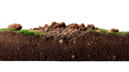 Cross-Section of Earth: A detailed cross-section of earth soil, revealing layers of grass, rocks and dirt, symbolizing the layers of earth, in a captivating nature photography.