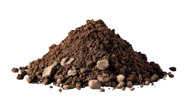 Rich Earth: An inviting pile of rich, dark soil, speckled with small stones, offering a glimpse of the earth's life-giving potential. A symbol of growth, cultivation, and the foundation of life.