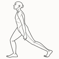 Elegant line art illustration of a woman performing a graceful ballet lunge pose in profile view