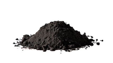 Black powder in isolated : A realistic close-up photograph of a pile of black powder. The powder appears as a dark, textured mass, isolated, suggesting industrial use.