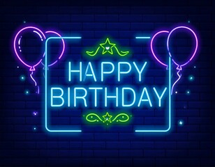 Neon Happy Birthday Banner
