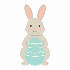 Obraz premium Adorable Gray Bunny Holding Pastel Blue Easter Egg on White Background