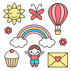 3d icon of cute cartoon elements isolated on white background