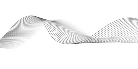 Minimalist abstract wave background with smooth black gradient lines forming elegant flowing curves on a white backdrop. Ideal for modern design, tech, and business presentations.