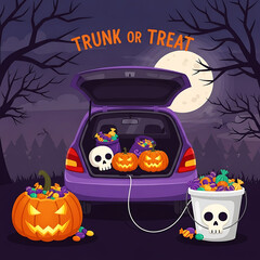 Halloween trunk or treat with pumpkins