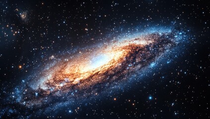 Spiral galaxy, vibrant colors, vast expanse of space