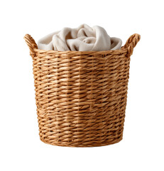 Laundry basket with soft blankets home interior still life cozy atmosphere view isolated on transparent background, png