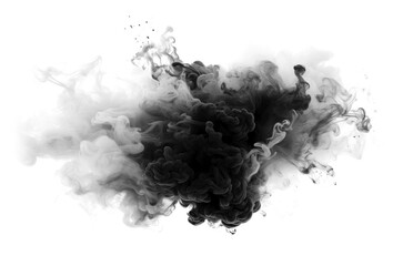 Black smoke with dusts on empty transparent background. Isolated abstract brush. Generative ai